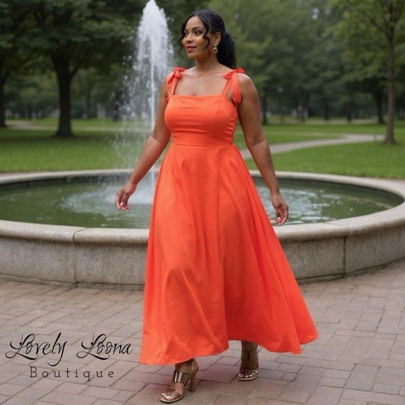 Dresses & Skirts - Orange Plus Size Tie Shoulder Woven Midi Dress